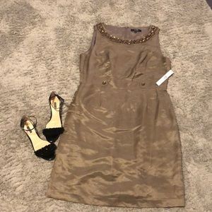 Gold Bronze silky dress with jewel accents size 16